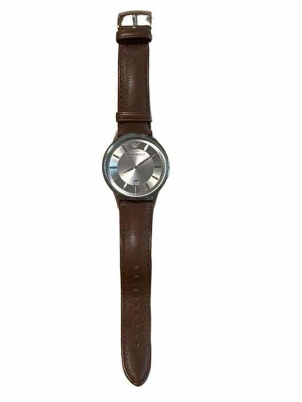 Emporio Armani Renato AR-2463 Silver Dial Brown Leather Watch